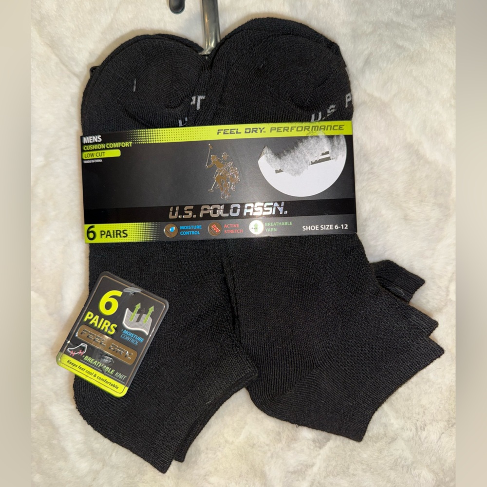 U.S. Polo Assn. Men's Black Athletic Socks - 6 Pack - Picture 2 of 2